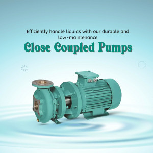 A durable and low-maintenance industrial close coupled pump resting on a water ripple background.