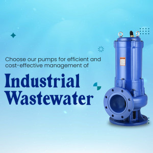 Blue industrial wastewater pump on a light blue background