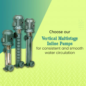 Three industrial vertical multistage inline pumps displayed on a gradient background