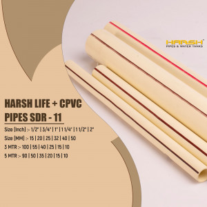 Various sizes of Harsh Life CPVC pipes with product specifications