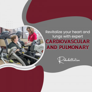 A healthcare professional assisting a patient during cardiovascular and pulmonary rehabilitation training on exercise equipment.