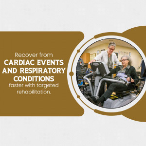 A medical professional assisting an elderly woman on a rehabilitation exercise machine to recover from cardiac and respiratory conditions.