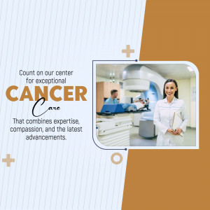 A medical professional smiling in front of cancer radiation therapy equipment with text about cancer care expertise.