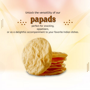 A stack of crispy, round Indian papads featured on an elegant, light-colored abstract background.