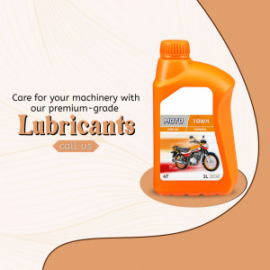 A bottle of Moto Town engine lubricant oil for motorcycles with a promotional slogan