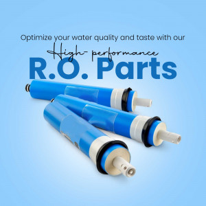 Three blue and white reverse osmosis water filter cartridges displayed against a light blue gradient background with promotional text.