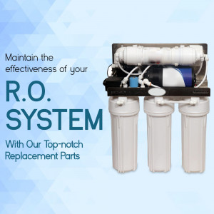 Water purifier system with replacement filter cartridges on a light blue background