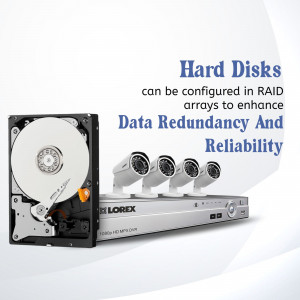 Lorex DVR and surveillance cameras illustrating RAID hard disk data redundancy