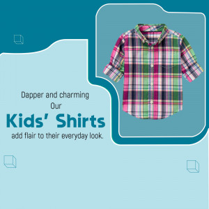 A colorful plaid button-down shirt for children displayed in an advertisement graphic.