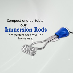 An electric immersion water heater rod isolated on a light background with promotional text