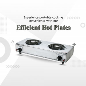 A metallic double burner electric hot plate on a white patterned background