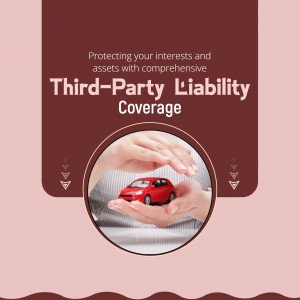 A person holding a small red toy car between their palms with text about third-party liability insurance.