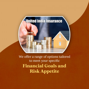A hand placing coins next to a small house model representing United India Insurance financial services.