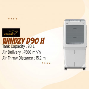 V-Guard Windzy D90 H desert air cooler with 90 liter tank capacity and 4500 m3/h air delivery