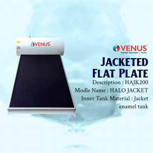 Venus Halo Jacket HAJK200 flat plate solar water heater against a light blue background