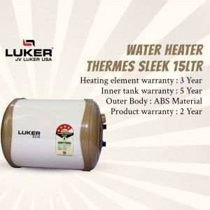 Luker Thermes Sleek 15L water heater with technical warranty specifications