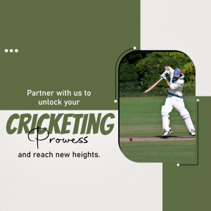 A batsman taking a powerful cricket shot on a grassy field in an advertisement design