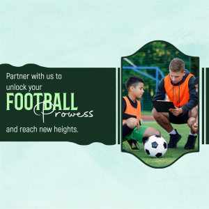 A football coach training a young player on a field