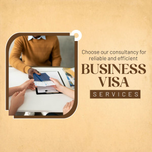 A person handing a business visa document to clients across a table, promoting professional visa services.