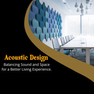 Modern conference room with blue acoustic wall panels for sound control