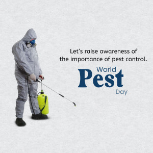 A pest control worker wearing a protective suit spraying chemicals for World Pest Day awareness.