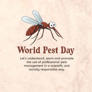 A cartoon mosquito graphic promoting World Pest Day with an educational message.