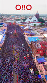 Aerial view of a massive crowd gathering for the Jagannath Rath Yatra festival in Puri, India