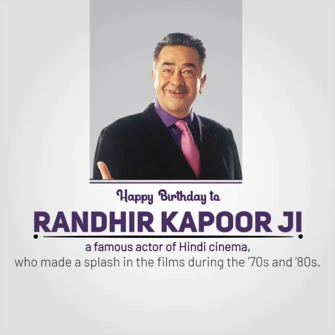 A celebratory birthday tribute graphic for the famous Hindi cinema actor Randhir Kapoor