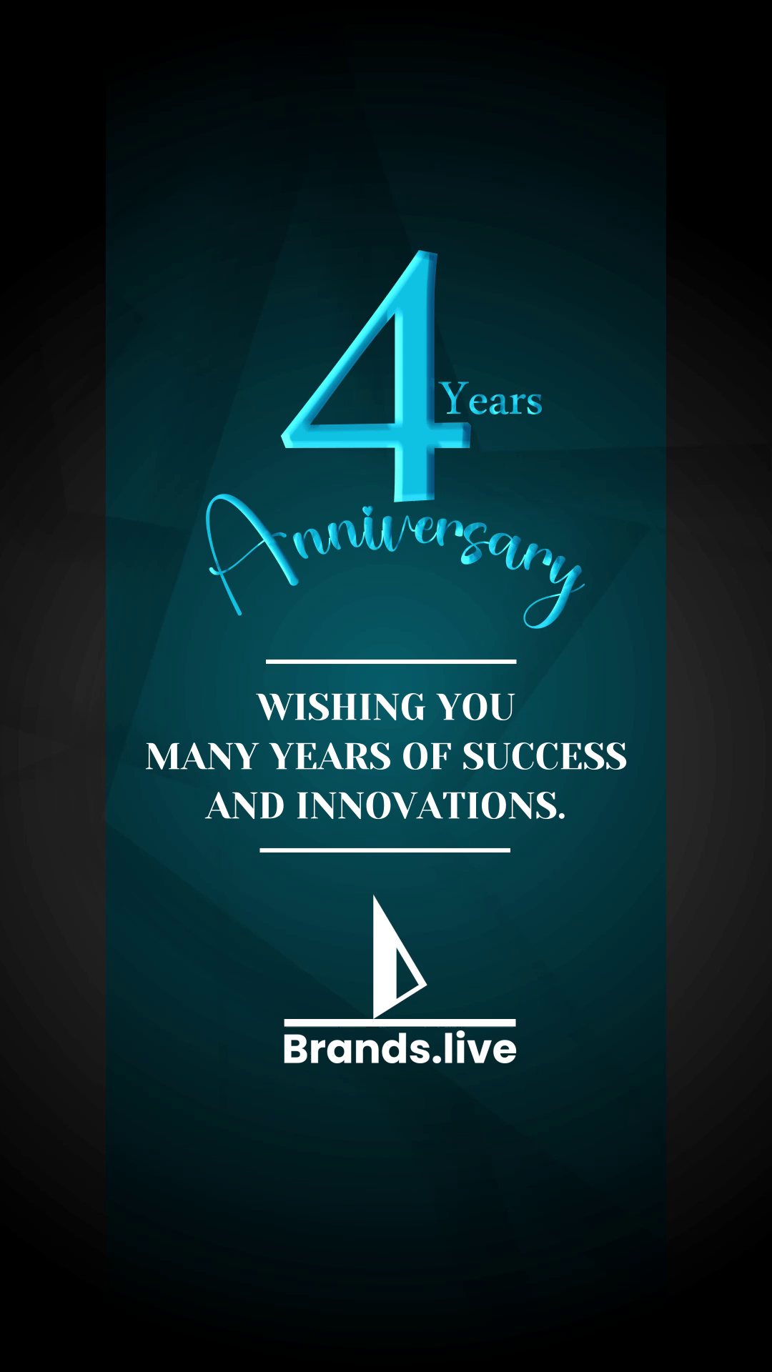 Professional 4th anniversary greeting card design with modern typography on a dark teal and black gradient background