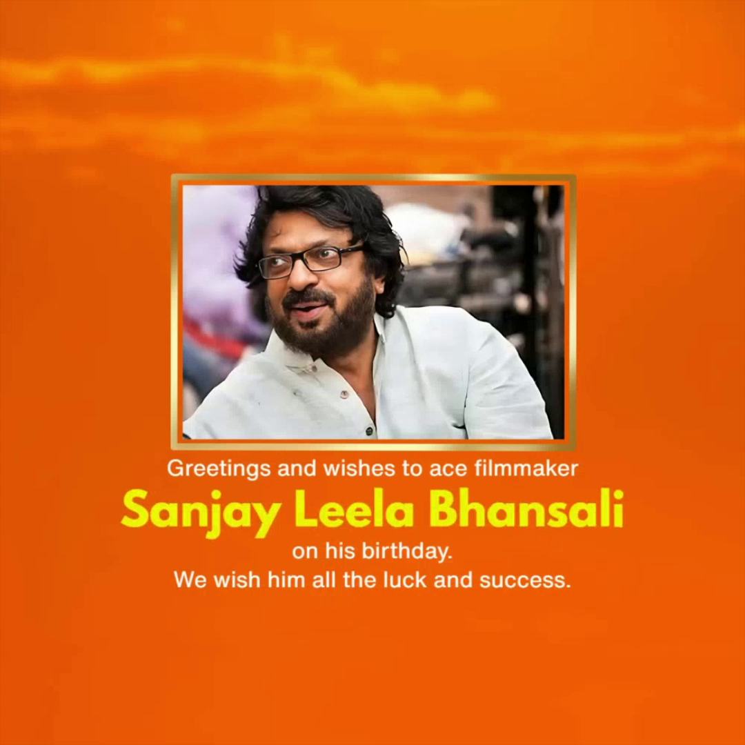 Sanjay Leela Bhansali portrait with birthday greeting text on an orange background