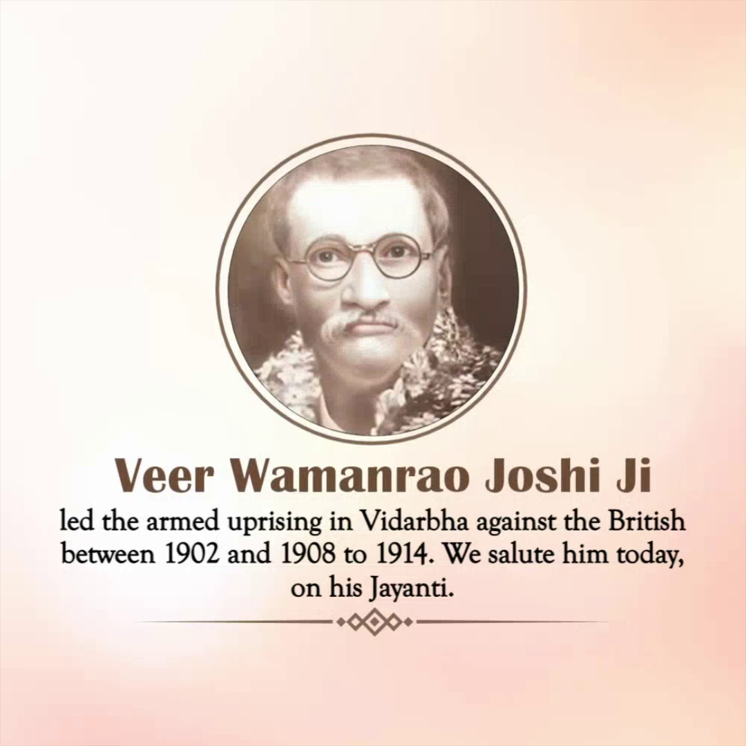 Tribute graphic for Veer Wamanrao Joshi with his portrait and historical context text