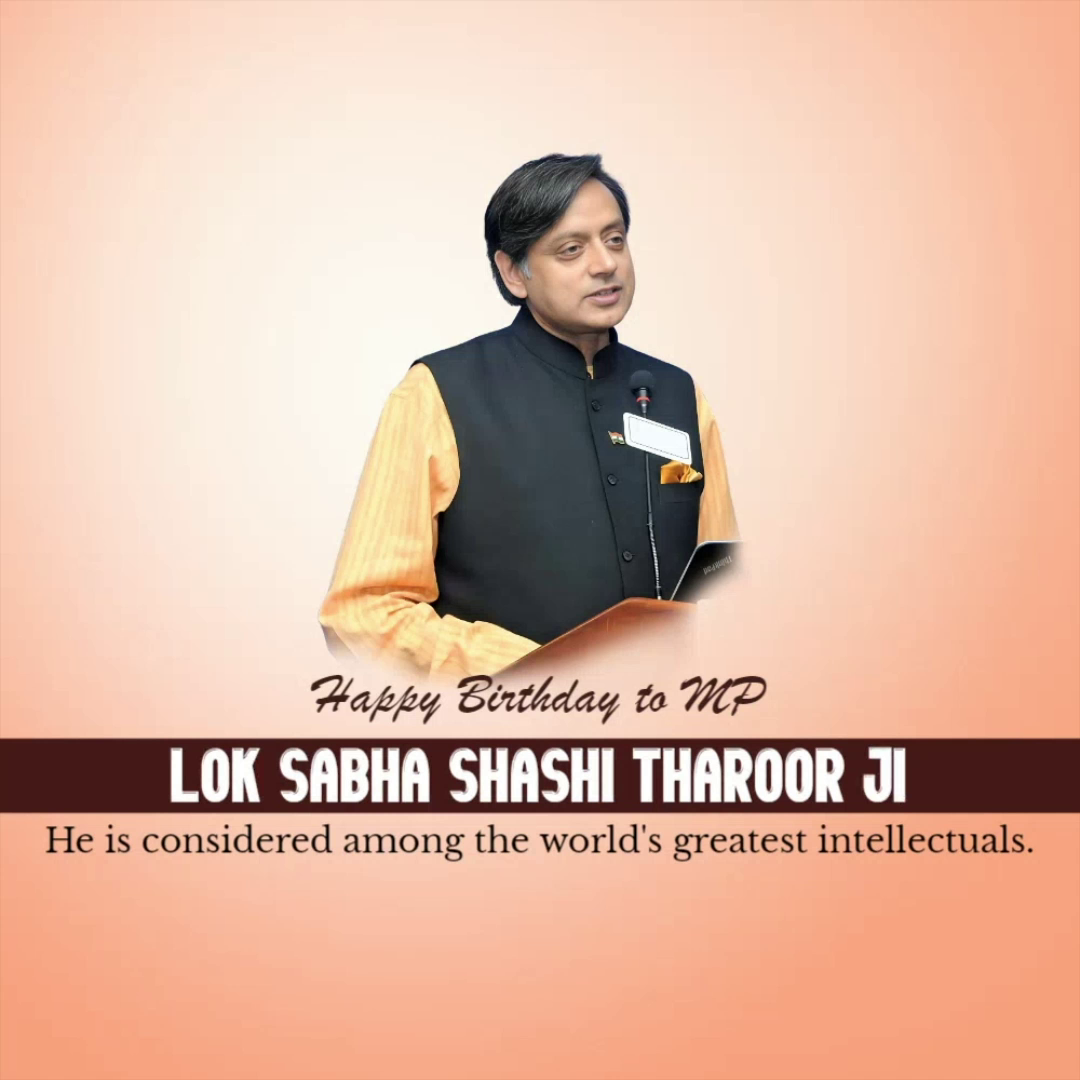 Shashi Tharoor wishing poster with text and background