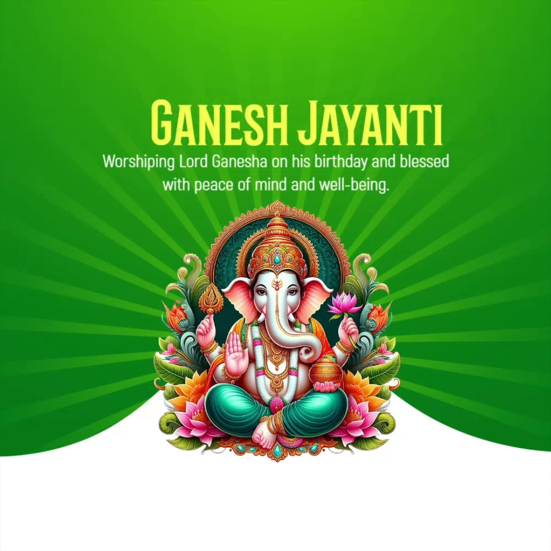 Lord Ganesha illustration for Ganesh Jayanti festival with a green background