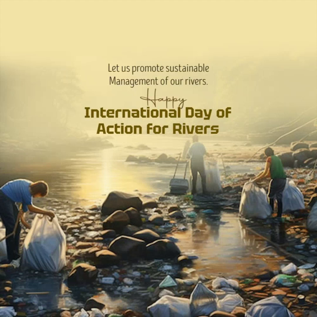 People cleaning up a polluted river bank for International Day of Action for Rivers