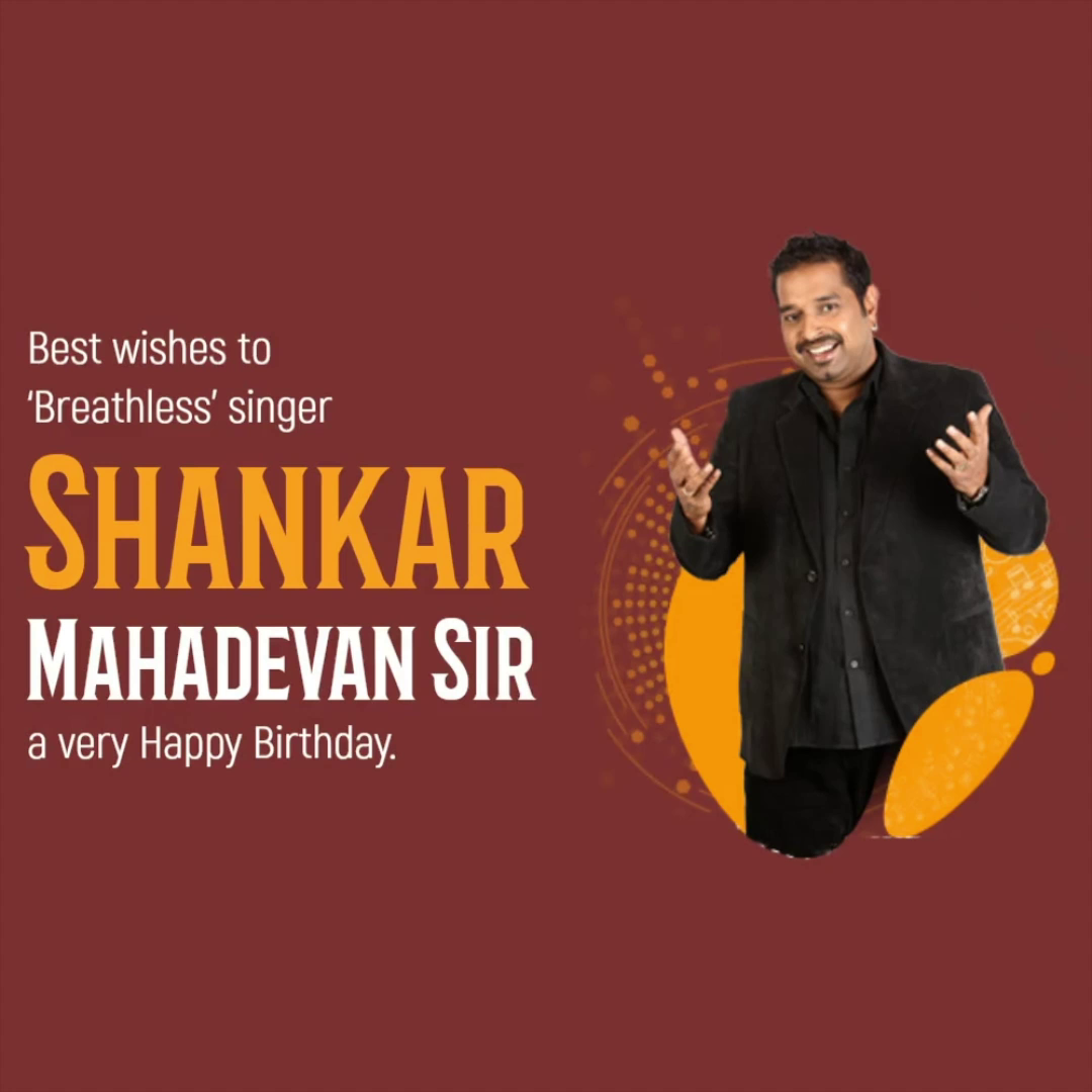 A birthday greeting card for Shankar Mahadevan with his portrait on a maroon background.