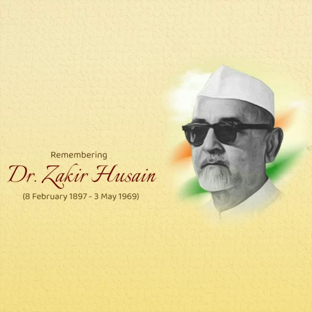 A tribute image of Dr. Zakir Husain with his dates of birth and death against a soft textured background with Indian flag colors.