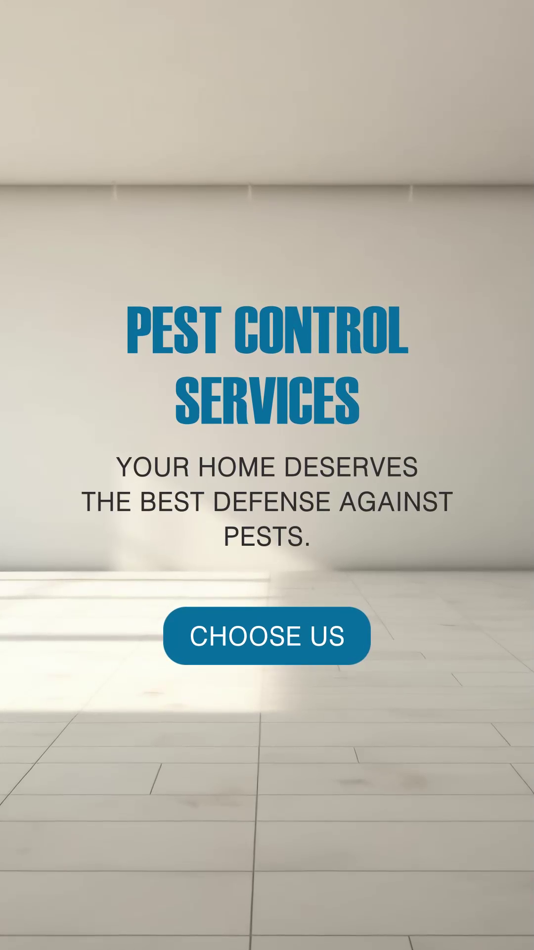 A clean room interior background promoting professional pest control services with a Choose Us call to action button.