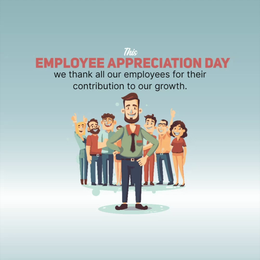 A group of diverse employees standing together with a leader in front, celebrating Employee Appreciation Day.