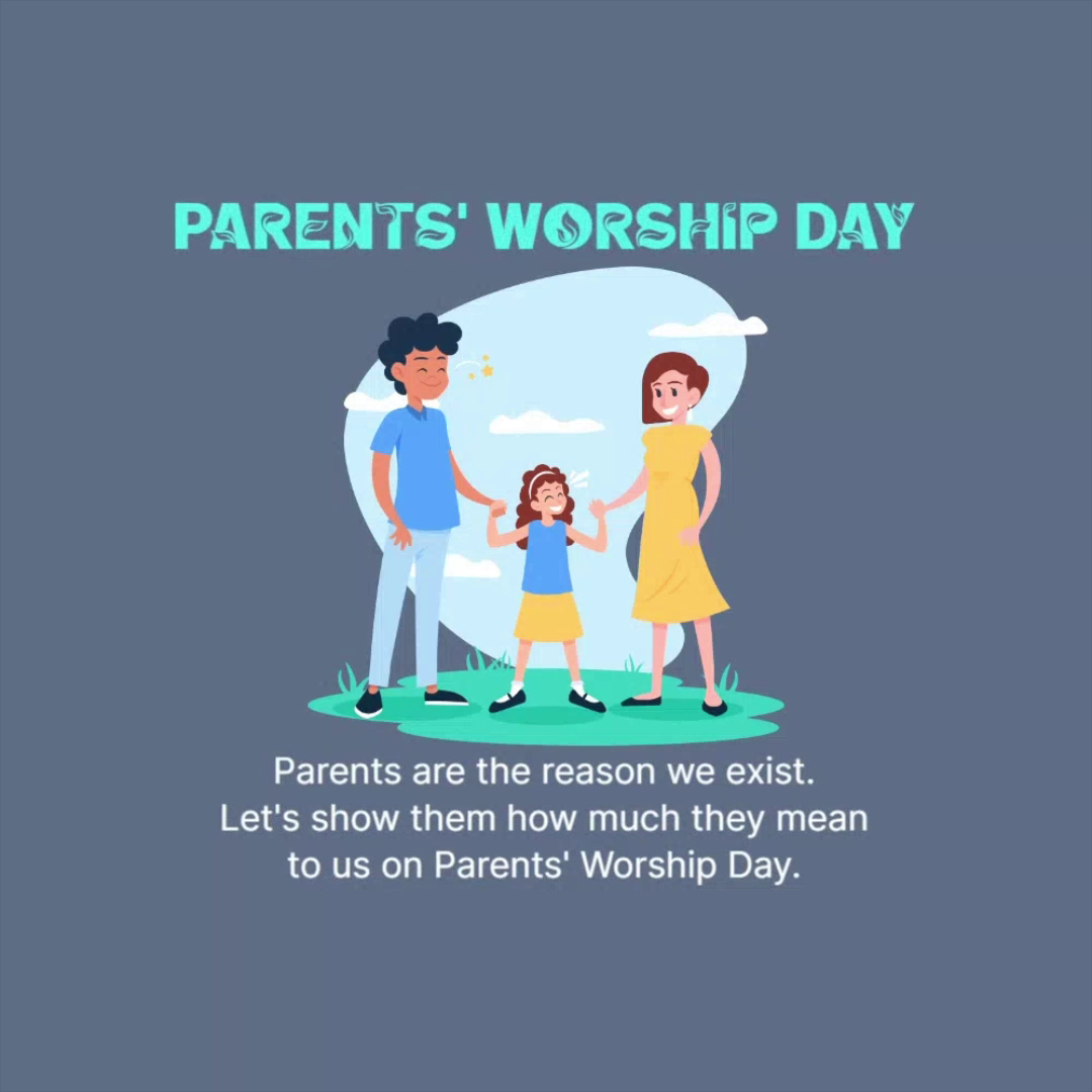 A happy family illustration for Parents' Worship Day with a touching quote