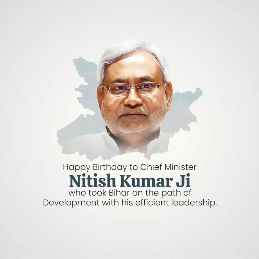 Portrait of Chief Minister Nitish Kumar with a map of Bihar background for birthday greeting