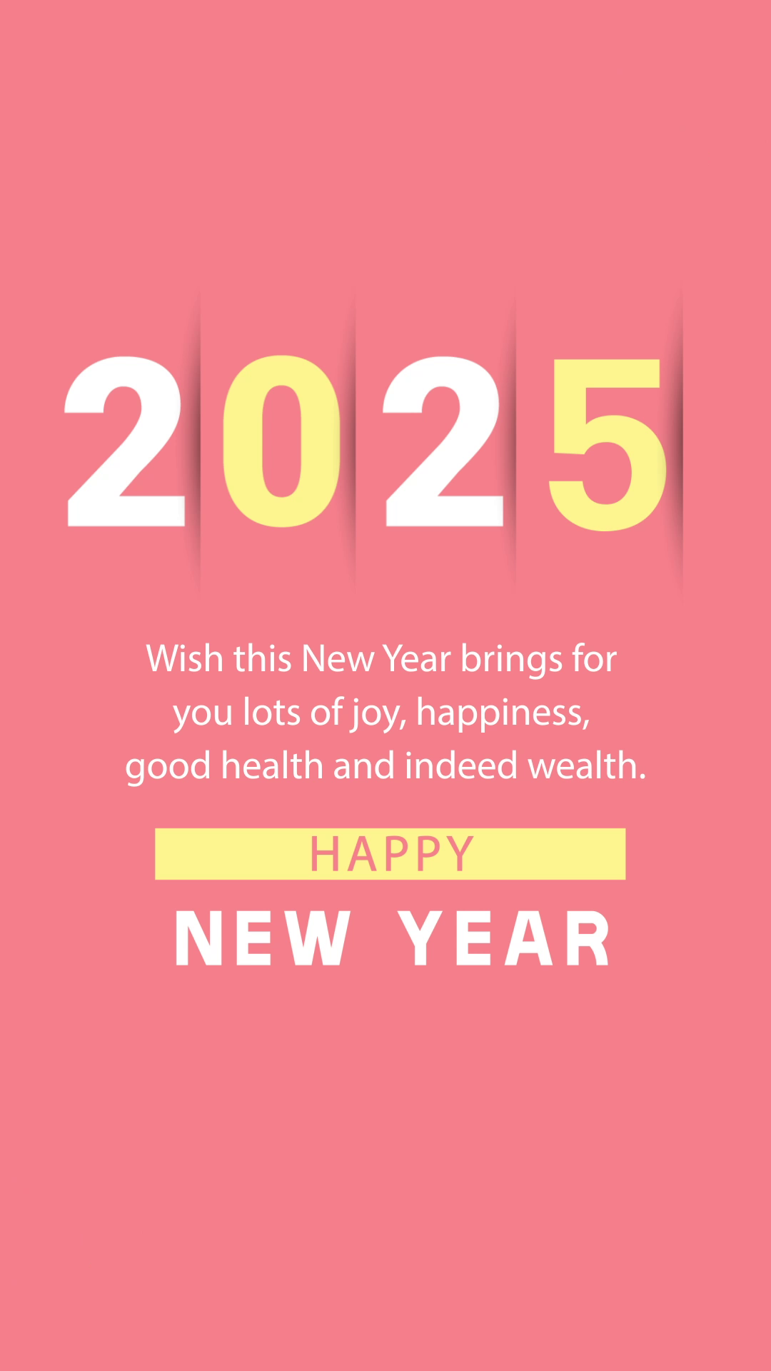 A celebratory 2025 New Year greeting card on a pastel pink background featuring hopeful wishes.