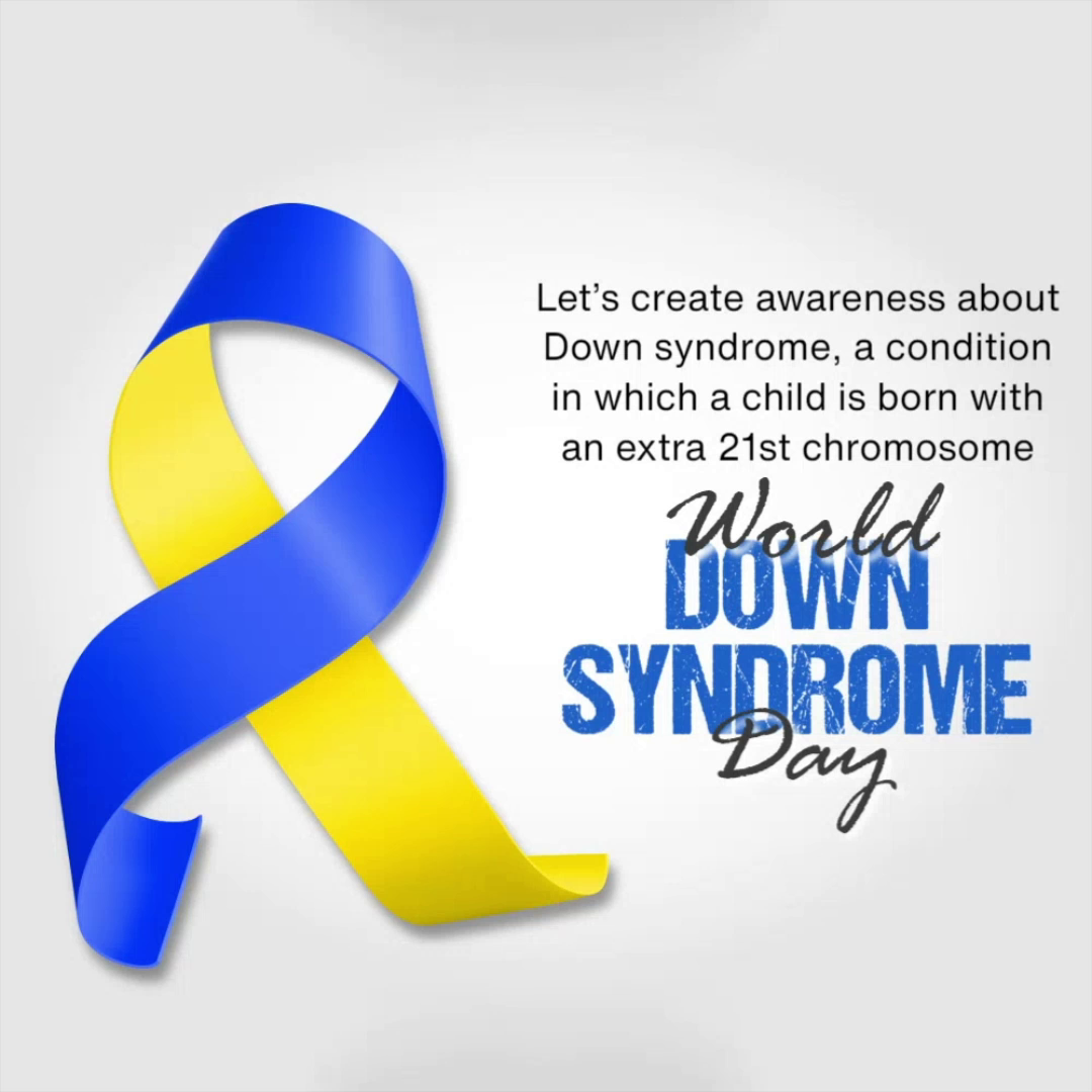 Blue and yellow ribbon symbol for World Down Syndrome Day awareness