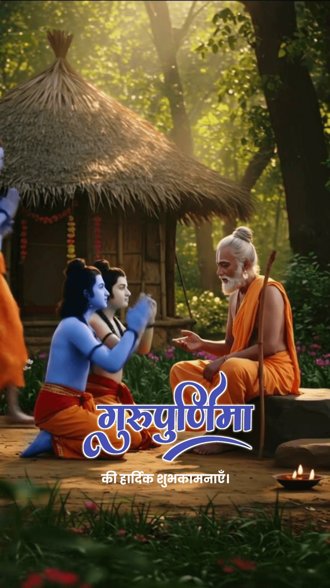 Lord Rama and Lakshmana seeking blessings from Guru Vashistha on Guru Purnima