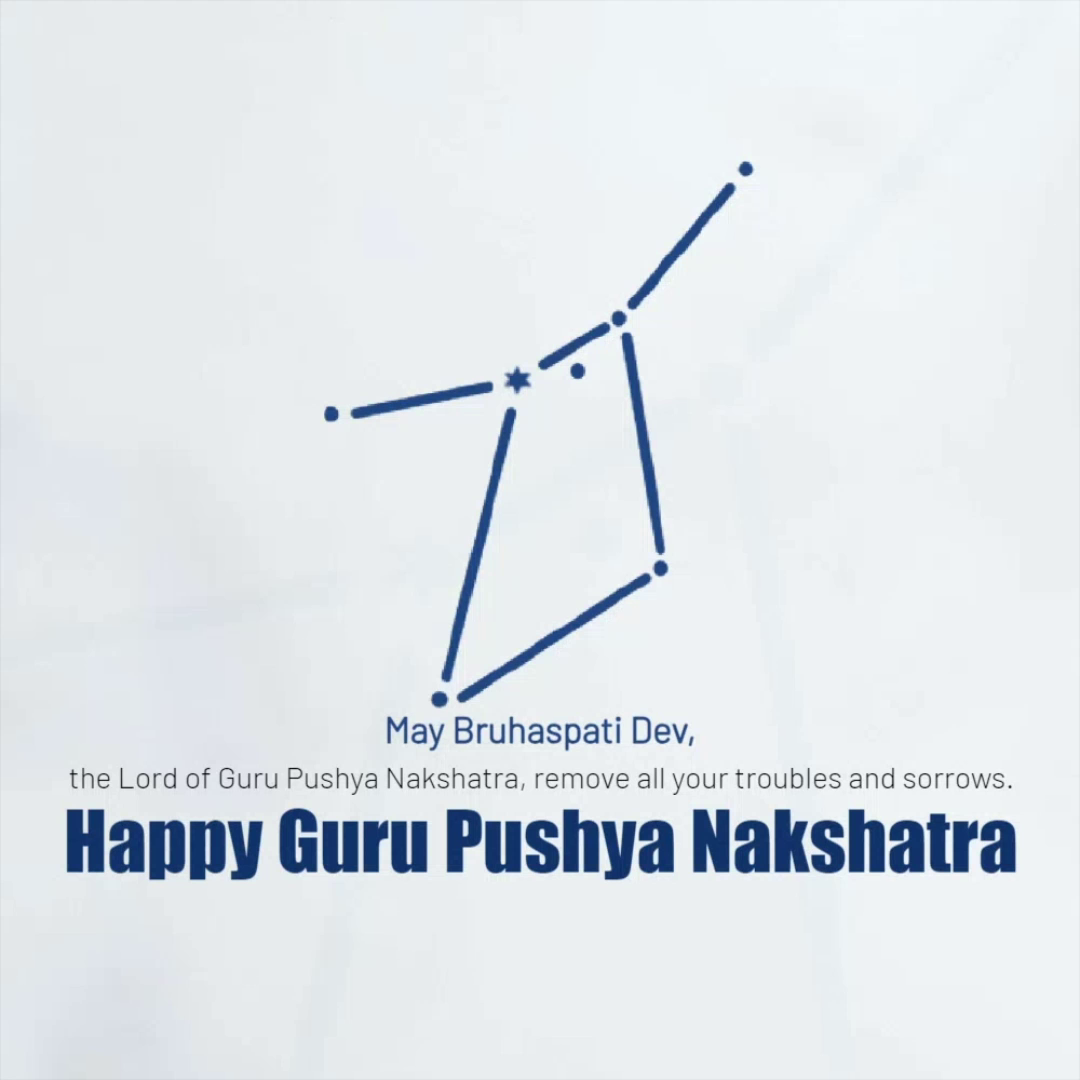 A minimalist greeting card for Guru Pushya Nakshatra with a constellation design