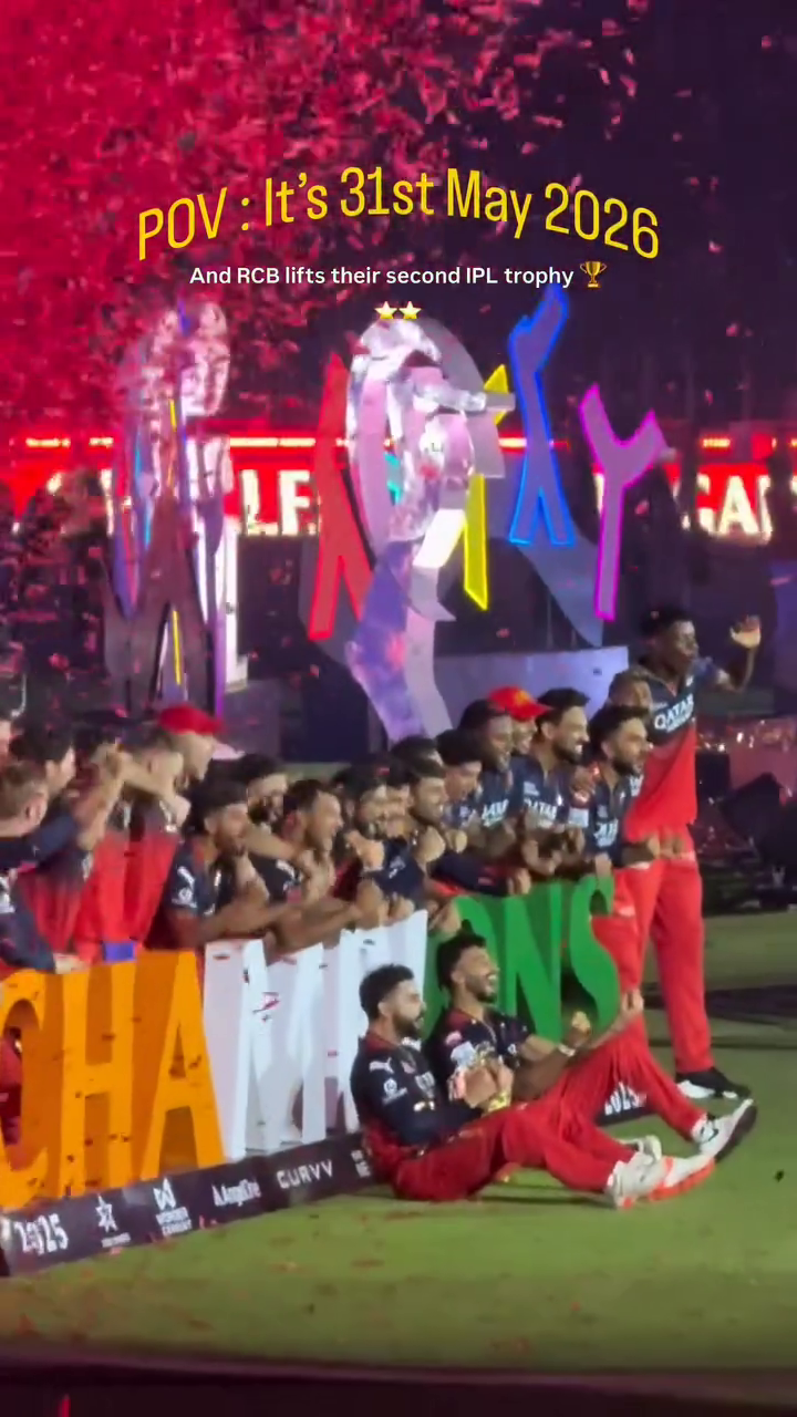 Royal Challengers Bengaluru cricket team celebrating IPL trophy win with confetti