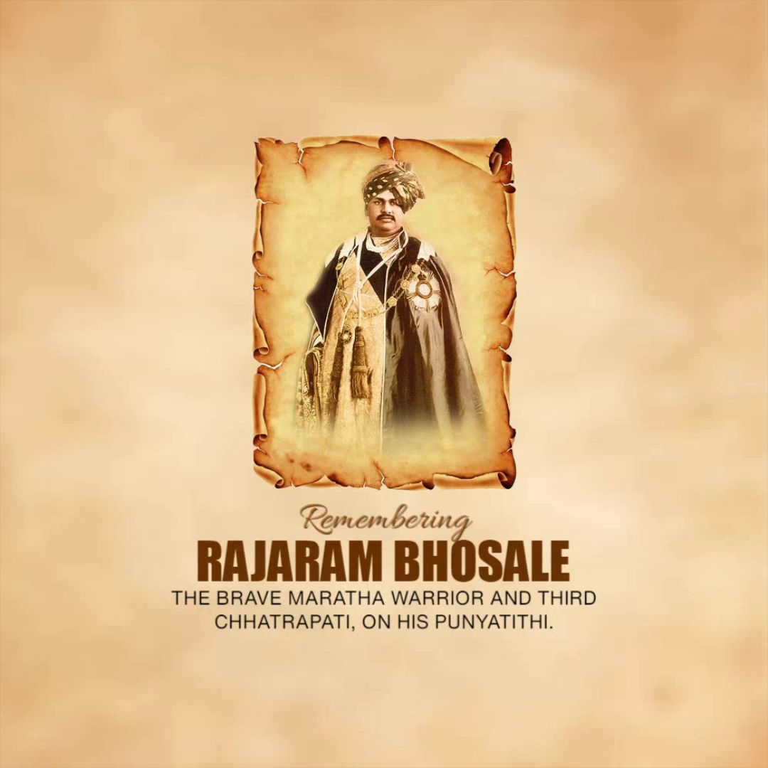 A portrait of the Maratha warrior Chhatrapati Rajaram Bhosale on a vintage paper background