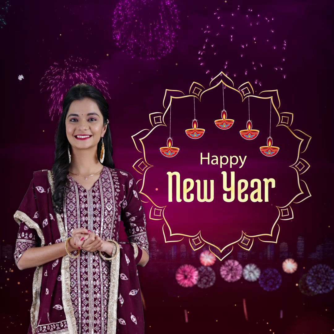 Happy New Year Greeting With Woman In Traditional Attire Banner For Instagram
