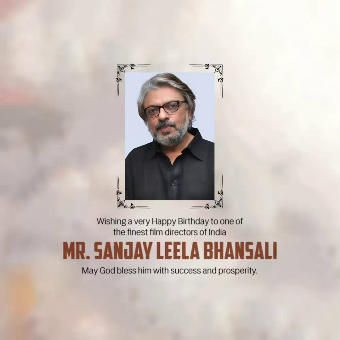Sanjay Leela Bhansali wearing a black shirt with birthday wishes text below