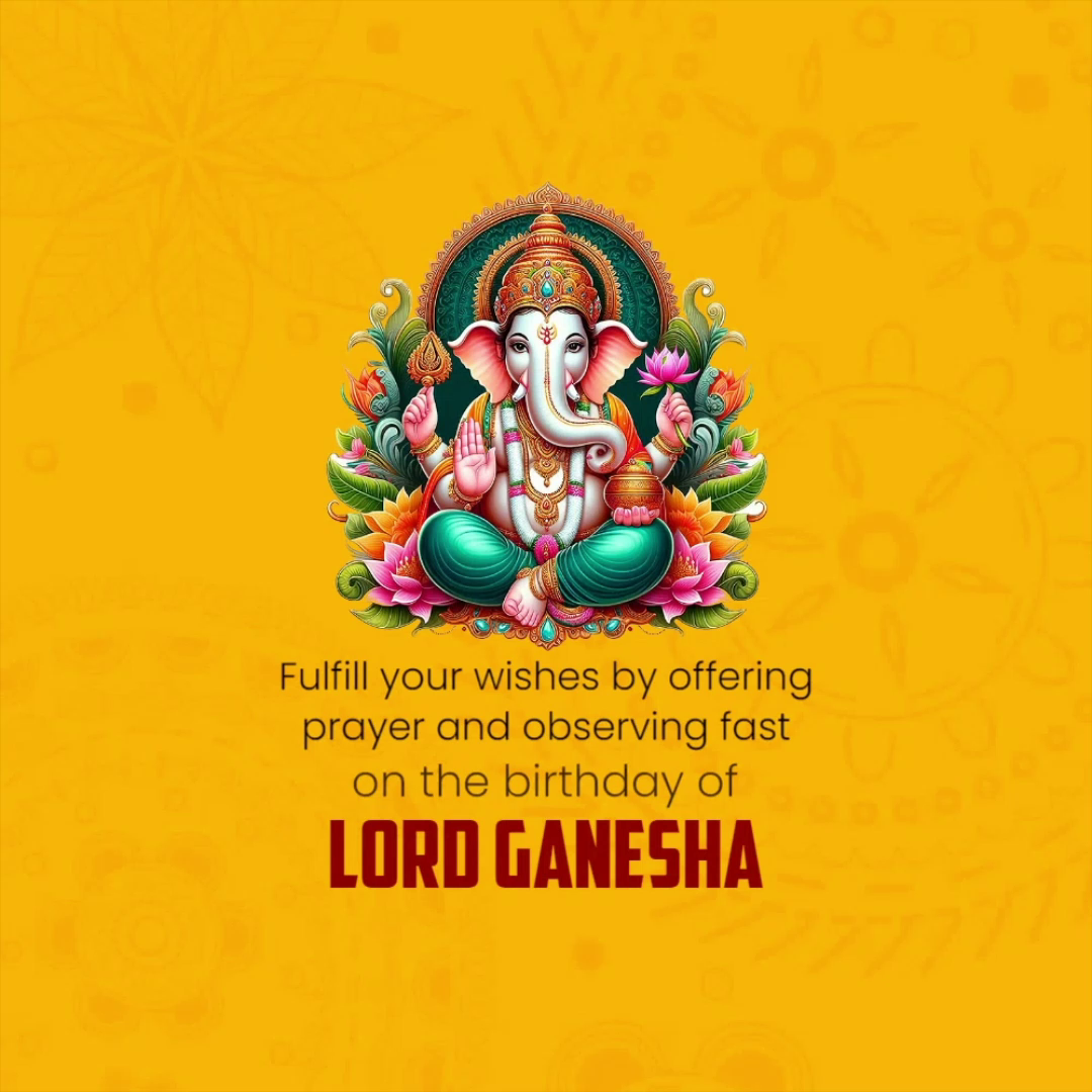 Lord Ganesha illustration with gold background for Ganesh Chaturthi wishes