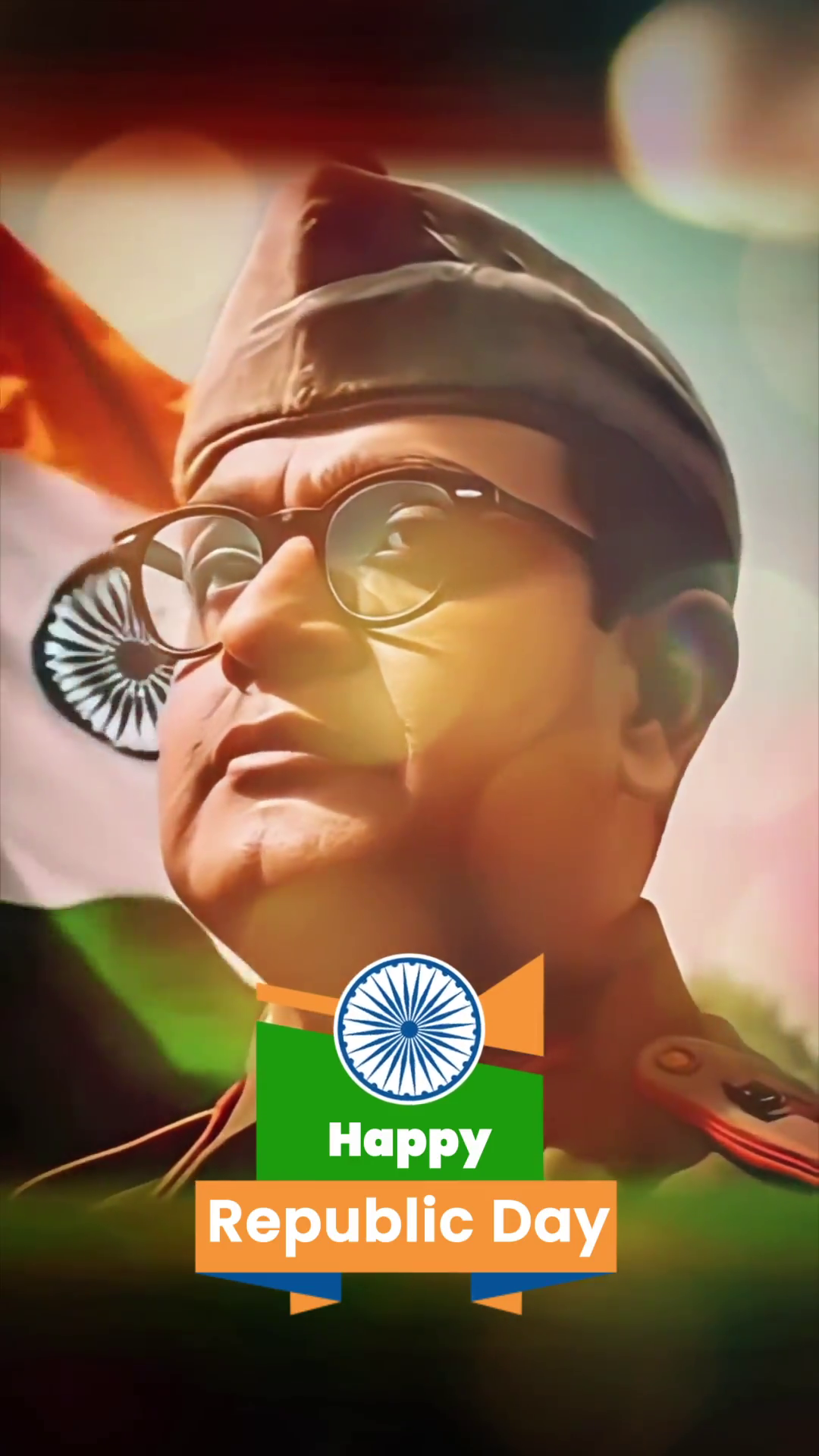 Portrait of Subhash Chandra Bose honoring Indian Republic Day with national flag